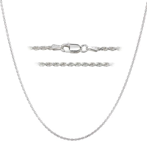 DSS 925 Sterling Silver Italian Silver Diamond Cut Rope Necklace Chain for Women & Men, Luxury Chain with Upgraded Lobster Clasp, Hypoallergenic - Made in Italy