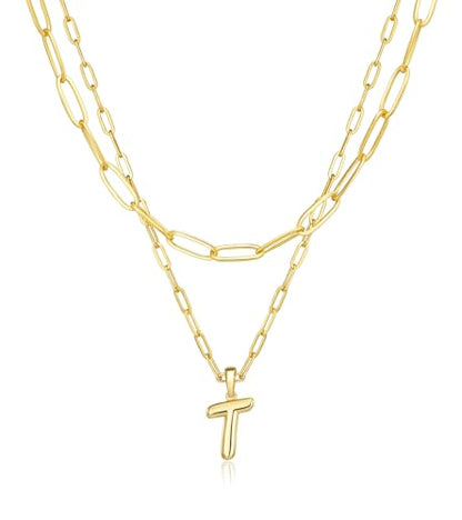 adoyi Dainty Heart Initial Necklaces 14K Gold Plated Layered Letter A-Z Pendant Necklace Stack Trendy Jewelry Birthday Valentines Gifts for Women Jewelry - color: Gold-Letter, style: T