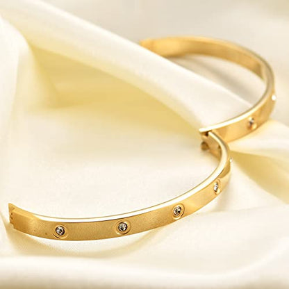 MYNENEY Womens Bracelets Stainless Steel Pave Cubic Zironia Stackable - color: 6mm-Crystal Gold, size: 6.3 Inch