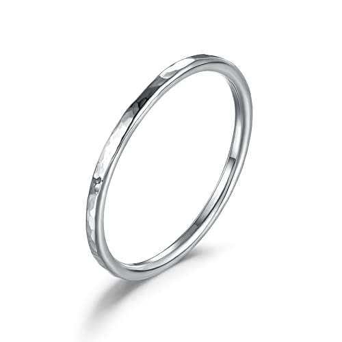 LUKRAY Hammered Stacking Ring Minimalist Rings Skinny Rings Sterling Silver Ring for Women (Stacked Hammered Ring)