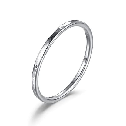 LUKRAY Hammered Stacking Ring Minimalist Rings Skinny Rings Sterling Silver Ring for Women (Stacked Hammered Ring)