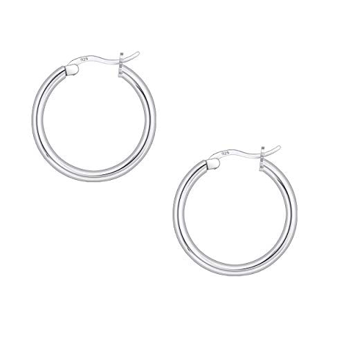 Savlano 925 Sterling silver Round Hoop Earrings for Women & Men Comes in 10MM-25MM - size: 20 Millimeters