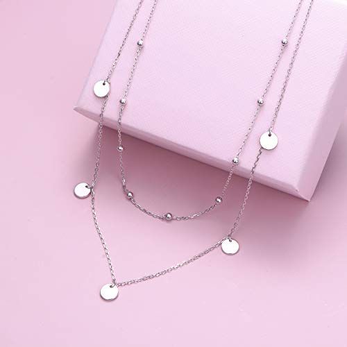 Ladytree S925 Sterling Silver Dainty Simple Choker Necklace,Rolo Chain,Adjustable 13 inches to 16 inches - style: 09_Layer Beads Dot Choker