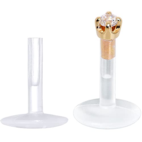 Body Candy 16 Gauge 1/4" Short Post Length 14k Yellow Gold 1.5mm CZ Bioplast Push in Cartilage Earring