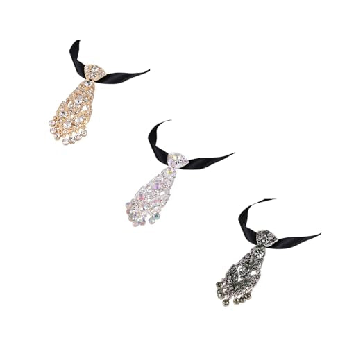 LUOZZY 3pcs Rhinestone Crystal Tie Pin for Men Kids Sparkly Metal Bow Brooch Decorative Wedding Formal Suit Multicolor
