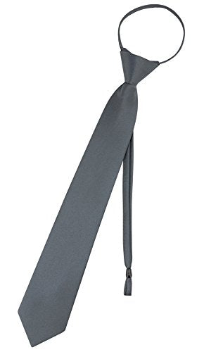 Vesuvio Napoli PreTied Men's Necktie Solid Color Mens Adjustable Zipper Neck Tie - color: Charcoal Gray