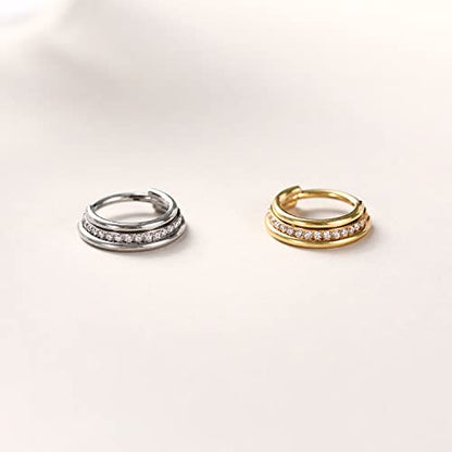 FUNLMO 18G 16G Septum Jewelry Triple Stacked Septum Nose Ring Surgical Steel Daith Conch Helix Cartilage Lobe Piercing Jewelry - color: Style 6: Gold-triple stack with 1 row cz