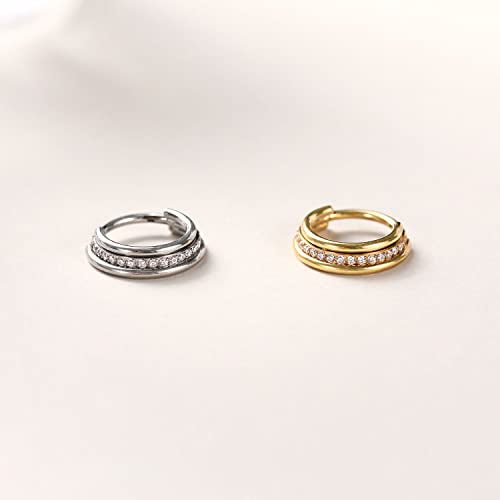 FUNLMO 18G 16G Septum Jewelry Triple Stacked Septum Nose Ring Surgical Steel Daith Conch Helix Cartilage Lobe Piercing Jewelry - color: Style 6: Silver-triple stack with 1 row cz