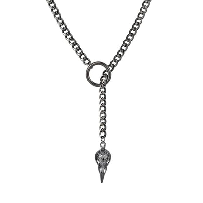 Slip Chain Necklace for Women Gothic Stainless Steel Bar Pendant Cuban Link Necklaces Adjustable Goth O Ring Long Necklaces Punk Rock Collar Choker Trendy Lariat Y Necklace - color: Black raven