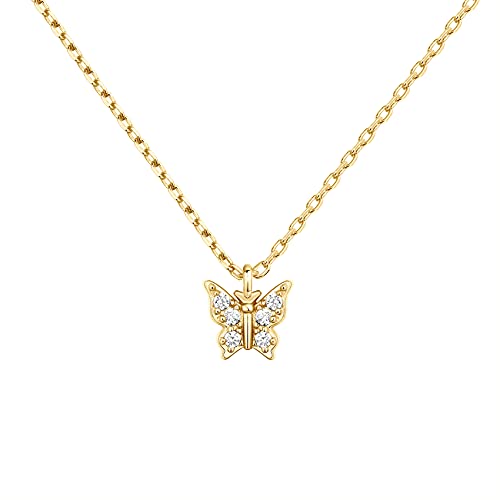 PAVOI 14K Gold Plated Dainty Cubic Zirconia Pendant Necklace for Women | Dot, Elephant, Butterfly, Pineapple, Lock, Knot, Palm Tree, Bow, Smiley Pendant | Layering Chain Necklaces - style: Butterfly