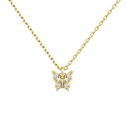 PAVOI 14K Gold Plated Dainty Cubic Zirconia Pendant Necklace for Women | Dot, Elephant, Butterfly, Pineapple, Lock, Knot, Palm Tree, Bow, Smiley Pendant | Layering Chain Necklaces - style: Butterfly
