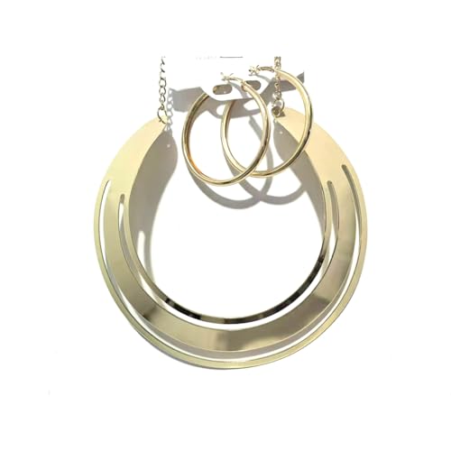 Chunky Gold Necklace Big Statement Chunky Necklace for Women African Tribe Wide Metal Choker Necklaces Jewelry - color: 06 Jewelry Set Gold