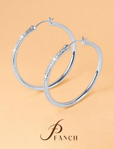 925 Sterling Silver Hoop Earrings for Women Sparkly Cubic Zirconia Large Hoops 18K White Gold Plated Hypoallergenic Lightweight Rhinestone Big Hoop Earrings 40/50MM Silver/Gold - color: 40mm-Silver