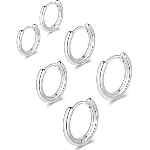 Small Gold Huggie Hoop Earrings Set for Women Men, Hypoallergenic 14K Gold Plated Hoop Earring Cartilage Earrings Stack Sets for Multiple Piercing Jewelry Cute Mini Tiny Lightweight Earrings for Sensitive Ears Everyday - color: Silver, size: 8mm/10mm/12mm