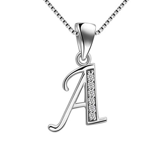 Aurora Tears Letter Necklace Initial 925 Sterling Silver Alphabet Pendant Crystal Name Gift Women Cubic Zirconia Jewelry - color: A