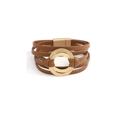 hotoo Circle Charm Bracelets for Women Handmade Leather Wrap Bracelets for Couples Friendship Bracelet Bohemian Cuff Bangle Boho Jewelry Gift - color: Coffee