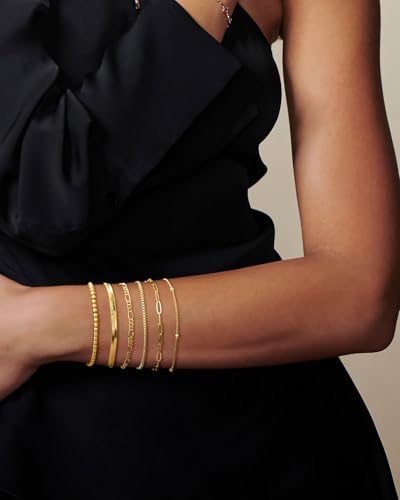 Gold Bracelets Sets for Women Waterproof | Non Tarnish Gold Plated Cuban Paperclip Link Chain Stackable，Trendy Jewelry Accessories Gifts for Women - style: 6Pcs BRACELET SET-04