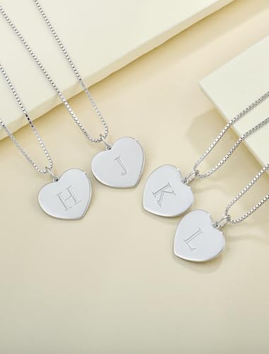YL Initial Necklace 925 Sterling Silver Square/Round/Heart Letter Pendant A-Z Alphabet Polished Jewelry for Women - color: Letter-H, style: Heart Shaped