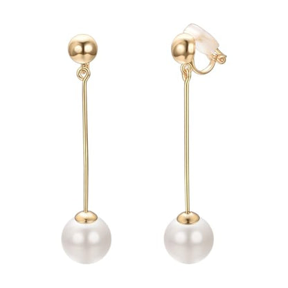 Yoursf Gold Pearl Dangle Clip On Earrings For Women Hypoallergenic White Pearl Drop Earrings 18K Gold Plated Non Pierced Ears Pearl Drop Earrings Fashion Jewelry - style: Women's Gold Pearl Drop Clip Earrings