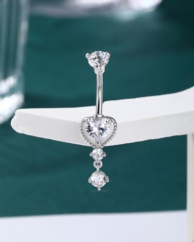 Dangle Belly Button Rings 14G Heart Belly Navel Rings for Women Surgical Steel Navel Piercing Jewelry - color: WG-10MM