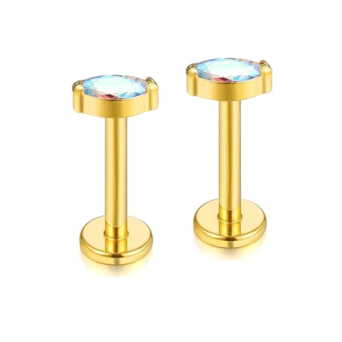 BelezaDosas G23 Titanium Labret Studs 16G Threadless Push-in Press Fit Lip Cluster Tragus Helix Lobe Conch Rook Medusa Cartilage Monroe Earring Push Back Piercing Jewelry - color: 16g8mm eye gd ab