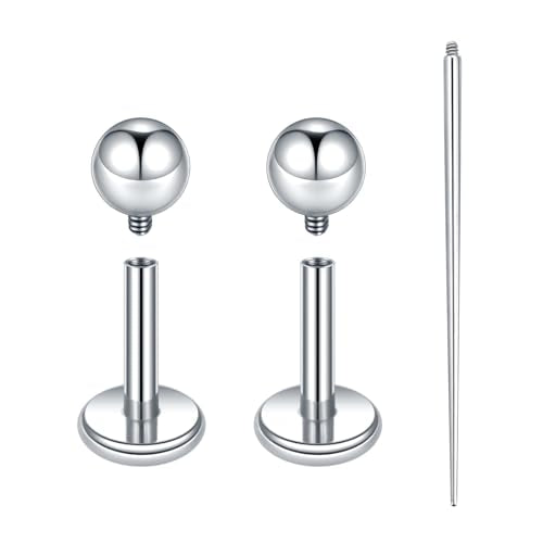 Xpircn ASTM F136 Titanium Flat Back Stud Earrings Internally Threaded Labret Monroe Lip Nose Studs Tragus Helix Conch Cartilage Piercing Jewelry for Women - color: 18G 6MM Bar,3MM Ball,Silver