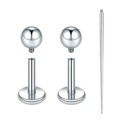Xpircn ASTM F136 Titanium Flat Back Stud Earrings Internally Threaded Labret Monroe Lip Nose Studs Tragus Helix Conch Cartilage Piercing Jewelry for Women - color: 18G 6MM Bar,3MM Ball,Silver