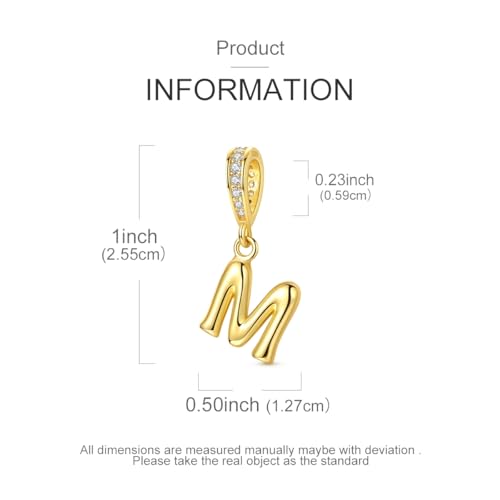 Hapour Gold Initial Letter Charms 925 Sterling Silver Alphabet Beads | 14K Gold Plated, A-Z Letter Charms, For Bracelets Necklace, Cubic Zirconia, DIY Dangle Pendant Beads, For Women Mom - color: Golden initial letter M