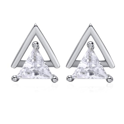 Unisex Geometric Triangle Stud Earrings, Stainless Steel Minimalist Cubic Zirconia Pierced Post Earrings for Men Women - style: Double Layer-Sliver
