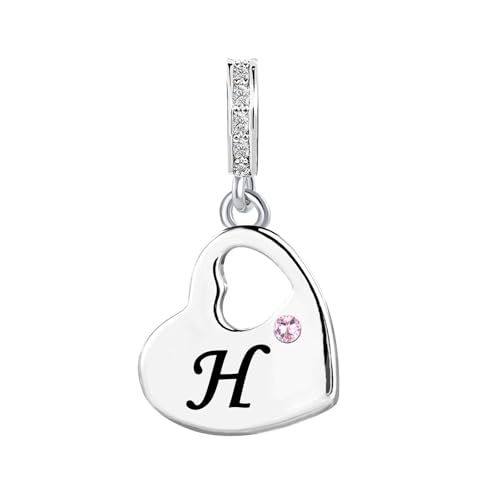 KunBead Initial A-Z Letter Pink Heart Alphabet Birthday Dangle Love Charms Compatible with Pandora Charm Bracelet for Auntie Friend Sister Mom Daughter Nana Granddaughter Wife - style: Letter H