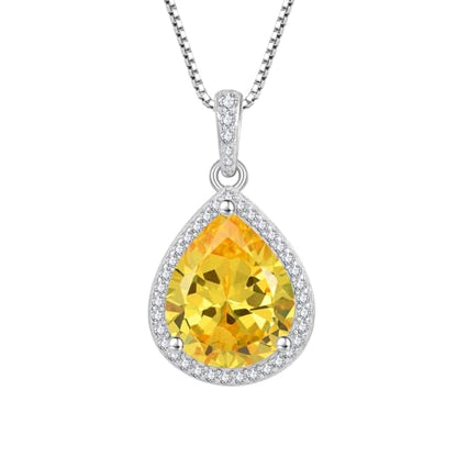 FJ Teardrop Pendant Necklace 925 Sterling Silver Birthstone Jewelry for Women - color: 11 November-Citrine