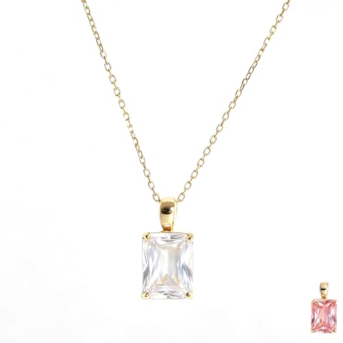Cubic Zirconia Solitaire Necklace Stainless Steel, Rectangle Color Change Synthetic Alexandrite/Solitaire Necklace Pendant Women - color: Rectangle-Alexandrite-G