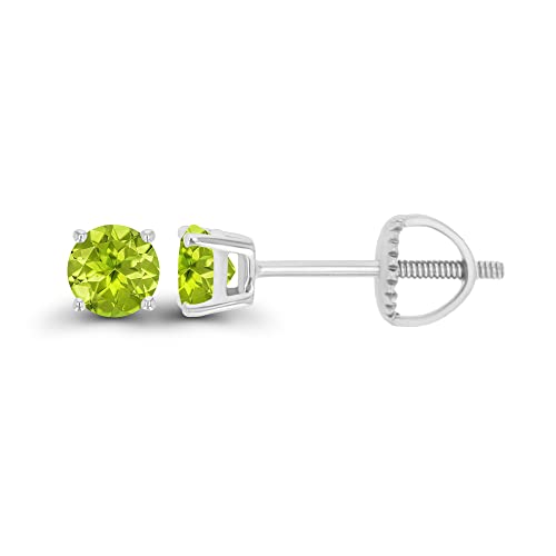 14K Gold Plated 925 Sterling Silver Hypoallergenic 4mm Round Genuine Birthstone Solitaire Screwback Stud Earrings - color: Peridot