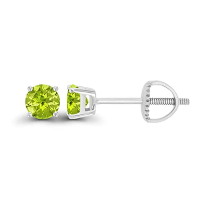 14K Gold Plated 925 Sterling Silver Hypoallergenic 4mm Round Genuine Birthstone Solitaire Screwback Stud Earrings - color: Peridot
