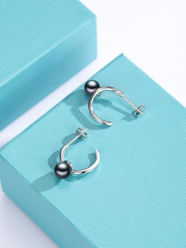 Tahitian Black Pearl Earrings Stud 925 Sterling Silver Black Pearl Earrings Birthday Jewelry Gift for Women Mom Wife Her