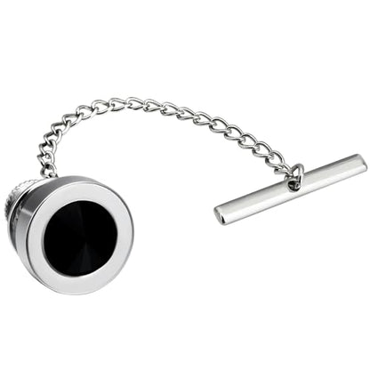 HAWSON Black Stone Tie Tack for Men Tie Pin with Chain for Wedding Birthday Anniversary Party - color: silver tone 2