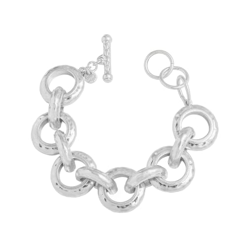 18K Gold Plated Hammered Toggle Bracelet for Women | Chunky hammered statement bracelet with a toggle closure and 3 adjustable sizes, designed for everyday wear and gifting - style: Style Four