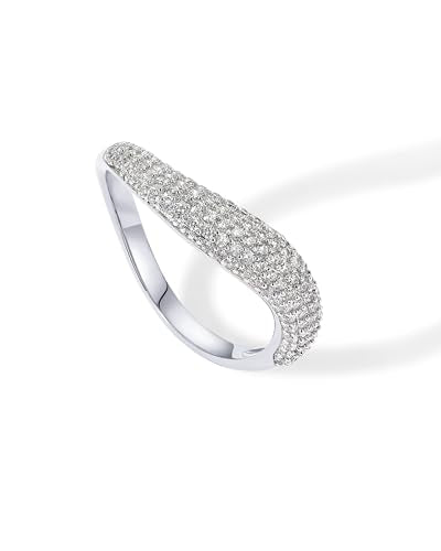 PAVOI 14K Gold Plated Wavy Cubic Zirconia Stackable Ring for Women | Twisted Wave CZ Band | Delicate Eternity Rings - color: White Gold