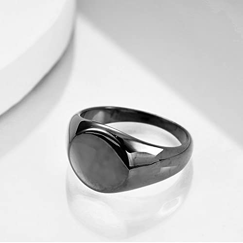 MYNENEY Stainless Steel Round Shape Classical Simple Plain Wedding Engagement Statement Pinky Band Signet Rings for Men Women Size 4-15 - color: Black