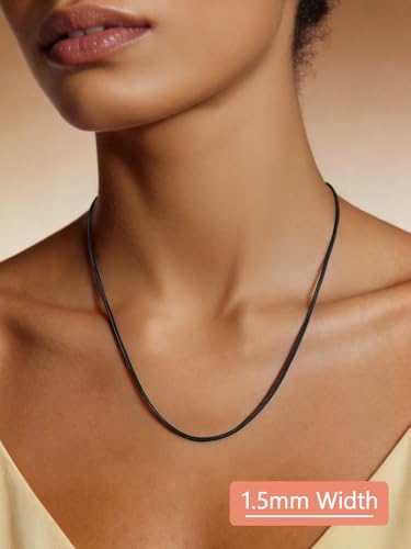 FaithHeart 1/1.2/1.5/2mm Snake Chain Necklace for Women, Silver/Black/14K Gold/Rose Gold Plated Stainless Steel Snake Necklace Smooth Dainty Thin Women's Chains, Length 14-30" with Gift Box - color: Black