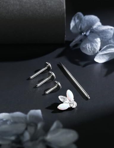 16G Astm F136 Titanium Internal Thread Flat Back Earrings Nose Studs Tragus Forward Helix Conch Cartilage Lobe Earrings Stud Medusa Labret Monroe Lip Ring Piercing Jewelry For Women Men - size: 16G--Style H-Opal
