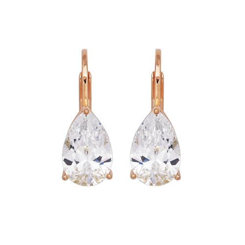 Amazon Essentials Sterling Silver or Gold Plated Sterling Silver Pear Cut Cubic Zirconia Leverback Earrings - color: Rose Gold