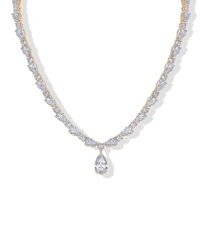 PAVOI 14K Gold Plated Pear Tennis Necklaces for Women - Cubic Zirconia Tennis Necklace with Drop for Brides & Bridesmaids - Cute Simulated Diamond Chain Trendy Wedding Jewelry - color: Yellow Gold
