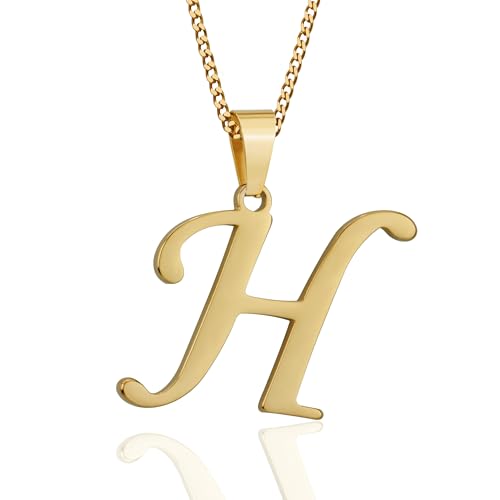 Suweibuke Initial Necklace for Men Women Boys Girls, 18K Gold Plated 26 Letters Pendant Necklace, Personalized Jewelry Gifts - color: Gold--1H