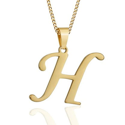 Suweibuke Initial Necklace for Men Women Boys Girls, 18K Gold Plated 26 Letters Pendant Necklace, Personalized Jewelry Gifts - color: Gold--1H