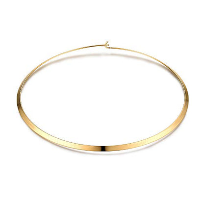 Women's Statement Choker Necklace Exquisite Round Collar Necklace Jewelry In High Polished Round Thin Choker Necklace Jewelry - color: Gold Clip Clasp