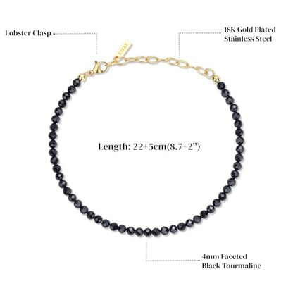 COAI Beach Waterproof Anklet for Women, Black Tourmaline Moonstone Amethyst Beaded Anklet for Women - style: Black Tourmaline