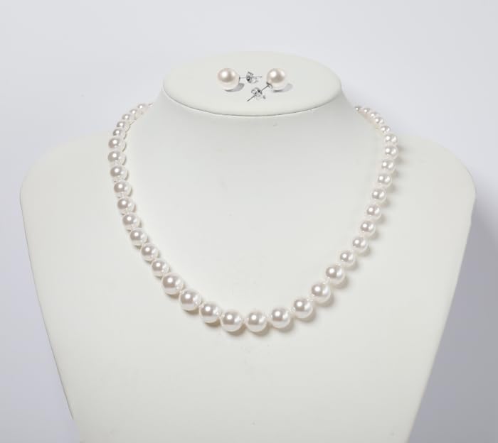 Pearl Necklace and Earring Set for Women Costume Jewelry Set | Elegant Outfit Matching, Wedding Bridesmaid Prom Gifts - style: White 18 inches