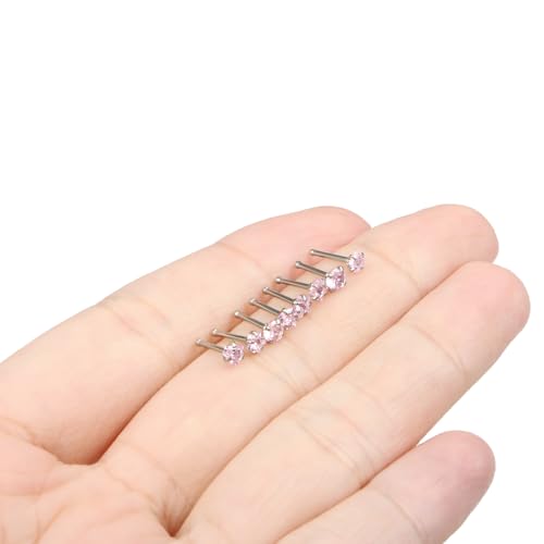 Hypoallergenic Nose Rings Studs 18G & 20G Surgical Steel Nose Studs L Shaped Nostril Piercing Jewelry with Pink Cubic Zirconia for Women & Men - color: 20g,Straight,pink crystal