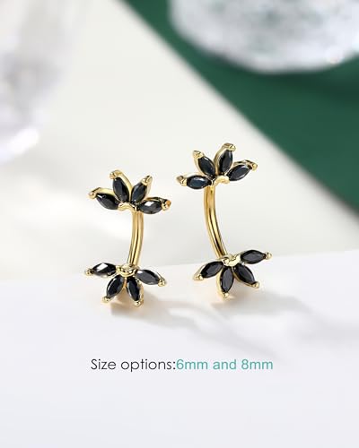 Lotus Rook Piercing Jewelry, 16G Eyebrow Rook Earrings, Stainless Steel Eyebrow Piercing Jewelry,Lobe Earrings 6/8MM - color: BKCZ-8MM